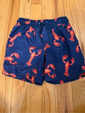 Navy Blue Lobster Print Boys Swim Shorts